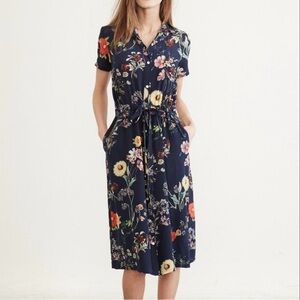 Gorgeous Amour Vert Silk Navy Floral Midi Dress M